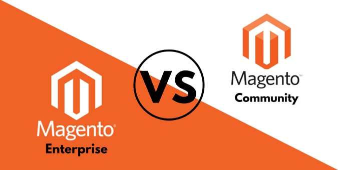 graphic with division choosing between Magento community edition vs enterprise edition