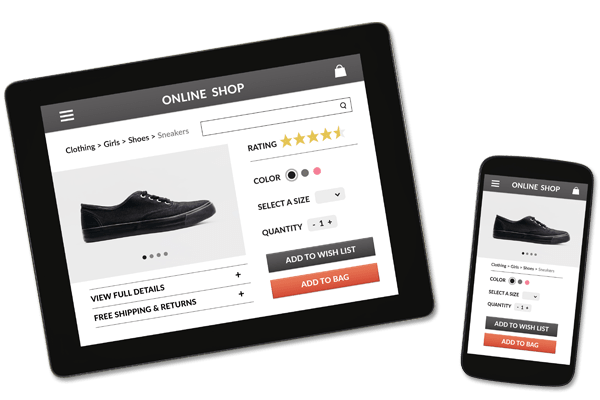 tablet and mobile phone with ecommerce website displayed on the screens