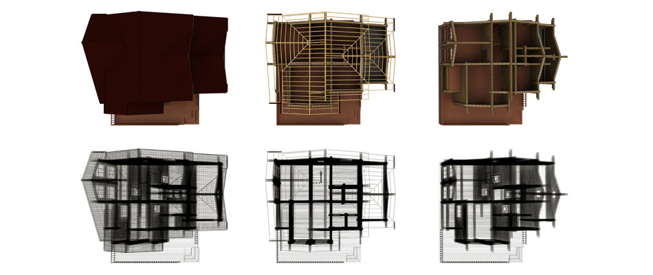 Eco-friendly wooden houses design, bim, 3d illustration