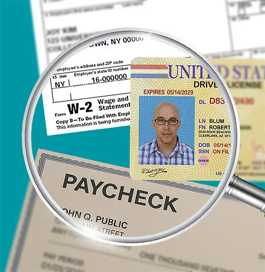 instant income employment verification documents magnifying glass