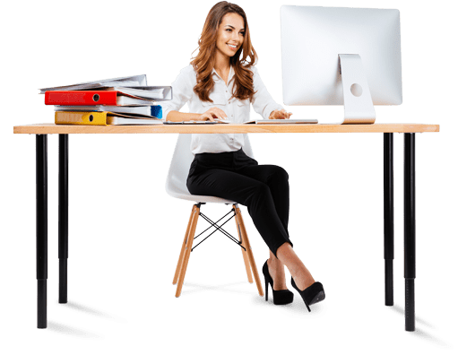 woman managing documents at desk