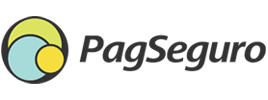 pagseguro logo en letras, al lado izquierdo una rueda morada con tres colores dentro: celeste, amarillo y verde