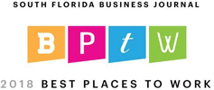 2018 South Florida Business Journal Best Places to Work logo. 