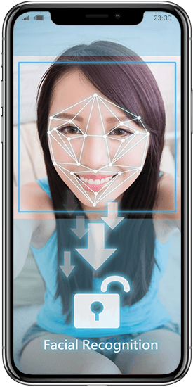 iPhone displaying example of facial recognition feature developed by Chetu’s machine learning development services.