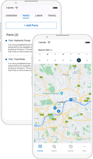 field services management app development output on a mobile device