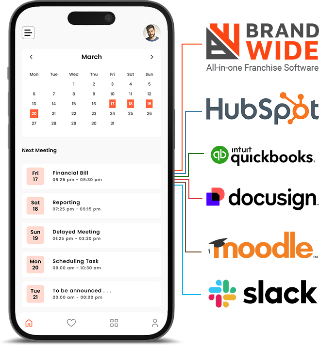Mobile Screen Displaying Custom Franchise Management Software Integrations
