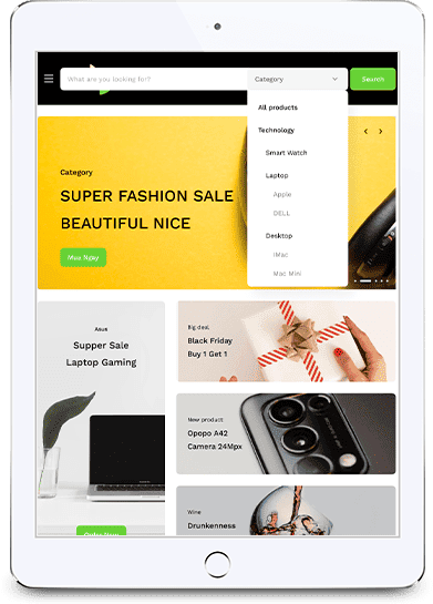 Tablet displaying home page of eCommerce fashion store developed with UI & UX design and development services by Chetu.
