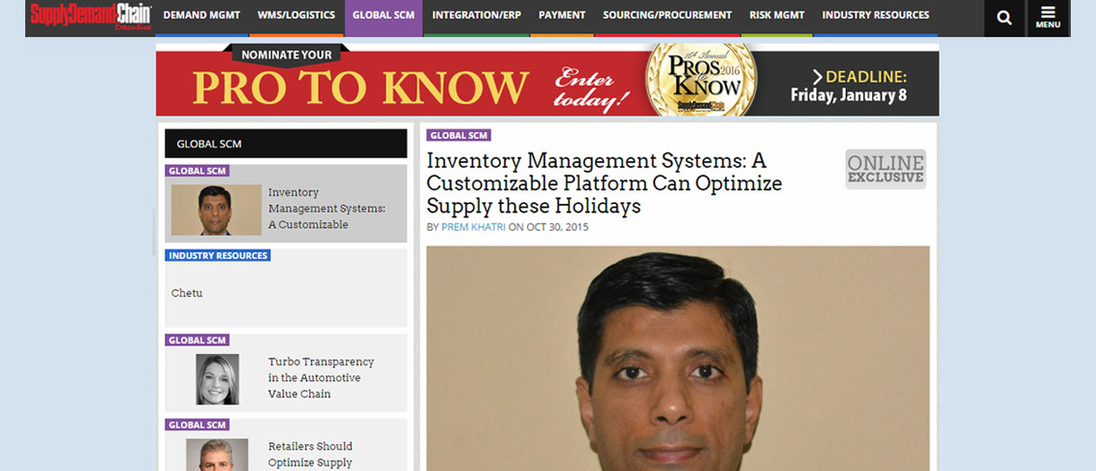 Supply and Demand Chain Executive Article: Inventory Management Systems: A Customizable Platform Can Optimize Supply these Holidays