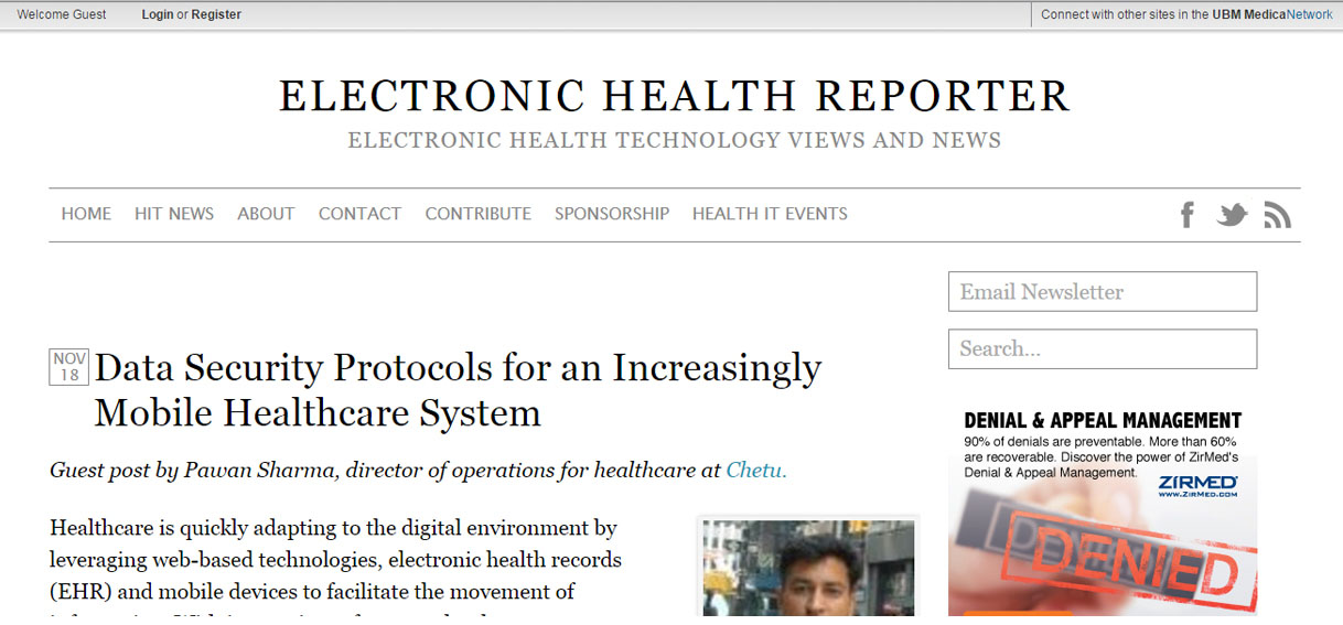 Electronic Health Reporter Article: &quotData Security Protocols for an Increasingly Mobile Healthcare System